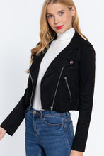 Load image into Gallery viewer, Long Slv Biker Faux Suede Short Jacket
