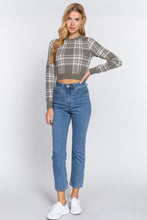 Load image into Gallery viewer, Long Slv Check Crop Sweater
