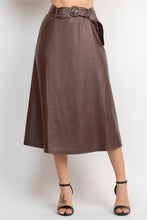 Load image into Gallery viewer, Faux Leather Belted A-line Skirt
