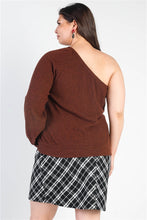 Load image into Gallery viewer, Plus Brown Ribbed Textured One Shoulder Top
