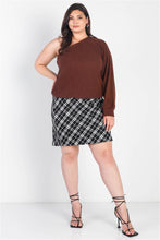 Load image into Gallery viewer, Plus Brown Ribbed Textured One Shoulder Top

