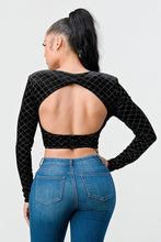 Load image into Gallery viewer, Lux Diamon Velvet Buttons Open Back Square Neck Long Sleeves Cropped Top
