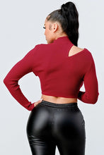 Load image into Gallery viewer, Lux Sweater Rib Cutout Mock Neck Crop Top
