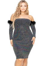 Load image into Gallery viewer, Plus Off Shoulder Feather Trim Detail Sequin Dress
