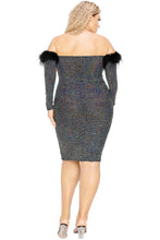 Load image into Gallery viewer, Plus Off Shoulder Feather Trim Detail Sequin Dress
