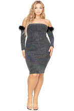 Load image into Gallery viewer, Plus Off Shoulder Feather Trim Detail Sequin Dress
