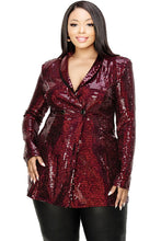 Load image into Gallery viewer, Plus Disco Metallic Sequins Double Breasted Blazer
