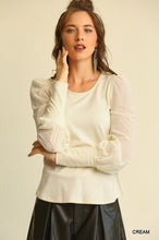 Load image into Gallery viewer, Solid Knit And Chiffon Mixed Top With Puff Long Sleeve
