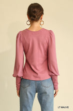Load image into Gallery viewer, Solid Knit And Chiffon Mixed Top With Puff Long Sleeve
