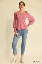 Load image into Gallery viewer, Solid Knit And Chiffon Mixed Top With Puff Long Sleeve
