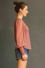 Load image into Gallery viewer, Solid Knit And Chiffon Mixed Top With Puff Long Sleeve
