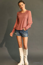 Load image into Gallery viewer, Solid Knit And Chiffon Mixed Top With Puff Long Sleeve
