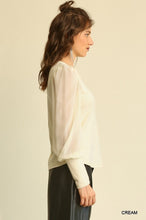 Load image into Gallery viewer, Solid Knit And Chiffon Mixed Top With Puff Long Sleeve
