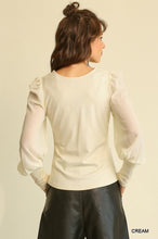 Load image into Gallery viewer, Solid Knit And Chiffon Mixed Top With Puff Long Sleeve

