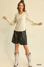 Load image into Gallery viewer, Solid Knit And Chiffon Mixed Top With Puff Long Sleeve
