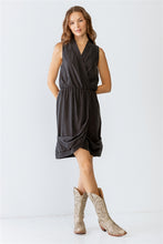 Load image into Gallery viewer, Washed Black Wrap Sleeveless V-neck Mini Dress
