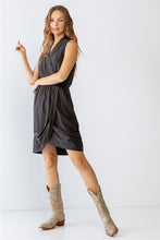 Load image into Gallery viewer, Washed Black Wrap Sleeveless V-neck Mini Dress

