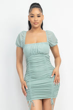 Load image into Gallery viewer, Ruched Square Neck Mesh Sleeve Dress
