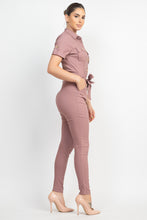 Load image into Gallery viewer, Collared Waist-tie Buttoned Jumpsuit
