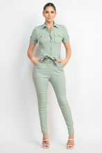 Load image into Gallery viewer, Collared Waist-tie Buttoned Jumpsuit
