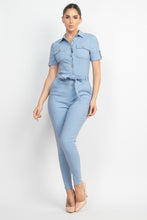 Load image into Gallery viewer, Collared Waist-tie Buttoned Jumpsuit
