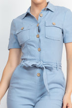 Load image into Gallery viewer, Collared Waist-tie Buttoned Jumpsuit
