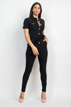 Load image into Gallery viewer, Collared Waist-tie Buttoned Jumpsuit

