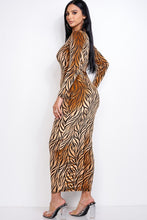 Load image into Gallery viewer, Long sleeve burnout velvet midi length dress with half zipper

