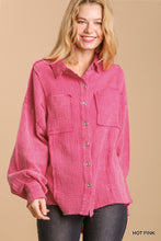 Load image into Gallery viewer, Mineral wash button down top with high low hem

