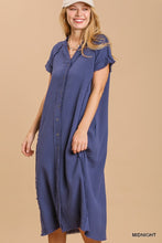 Load image into Gallery viewer, Split neck button down midi dress with no lining
