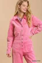 Load image into Gallery viewer, Mid button down stone wash wide leg distressed jumpsuit &amp; side pockets with no lining
