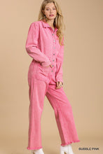 Load image into Gallery viewer, Mid button down stone wash wide leg distressed jumpsuit &amp; side pockets with no lining
