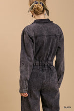 Load image into Gallery viewer, Mid button down stone wash wide leg distressed jumpsuit &amp; side pockets with no lining
