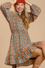 Load image into Gallery viewer, Collared neckline button down floral print dress with crochet trimmed details

