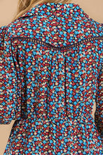 Load image into Gallery viewer, Collared neckline button down floral print dress with crochet trimmed details
