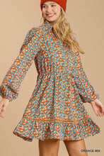 Load image into Gallery viewer, Collared neckline button down floral print dress with crochet trimmed details
