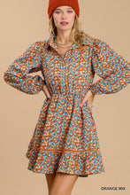 Load image into Gallery viewer, Collared neckline button down floral print dress with crochet trimmed details
