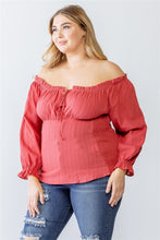 Load image into Gallery viewer, Plus Cotton Embroidery Off-the-shoulder Smocked Back Top
