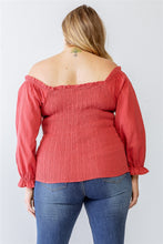 Load image into Gallery viewer, Plus Cotton Embroidery Off-the-shoulder Smocked Back Top
