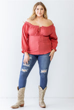 Load image into Gallery viewer, Plus Cotton Embroidery Off-the-shoulder Smocked Back Top
