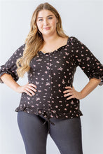 Load image into Gallery viewer, Plus Floral Print Ruched Ruffle Detail Smocked Back Top
