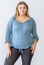 Load image into Gallery viewer, Plus Floral Print Ruched Ruffle Detail Smocked Back Top
