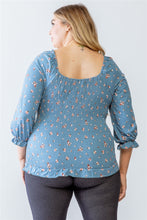 Load image into Gallery viewer, Plus Floral Print Ruched Ruffle Detail Smocked Back Top
