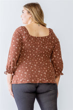 Load image into Gallery viewer, Plus Floral Print Ruched Ruffle Detail Smocked Back Top
