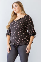 Load image into Gallery viewer, Plus Floral Print Ruched Ruffle Detail Smocked Back Top

