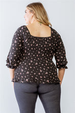 Load image into Gallery viewer, Plus Floral Print Ruched Ruffle Detail Smocked Back Top
