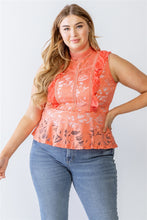 Load image into Gallery viewer, Plus Lace Mesh Ruffle Detail Sleeveless Flare Hem Top
