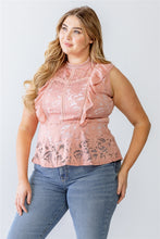Load image into Gallery viewer, Plus Lace Mesh Ruffle Detail Sleeveless Flare Hem Top

