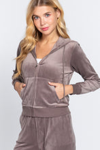 Load image into Gallery viewer, Long Sleeve Velour Hoodie Zip Up Jacket
