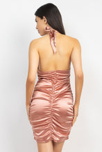 Load image into Gallery viewer, Halter Satin Ruching Dress
